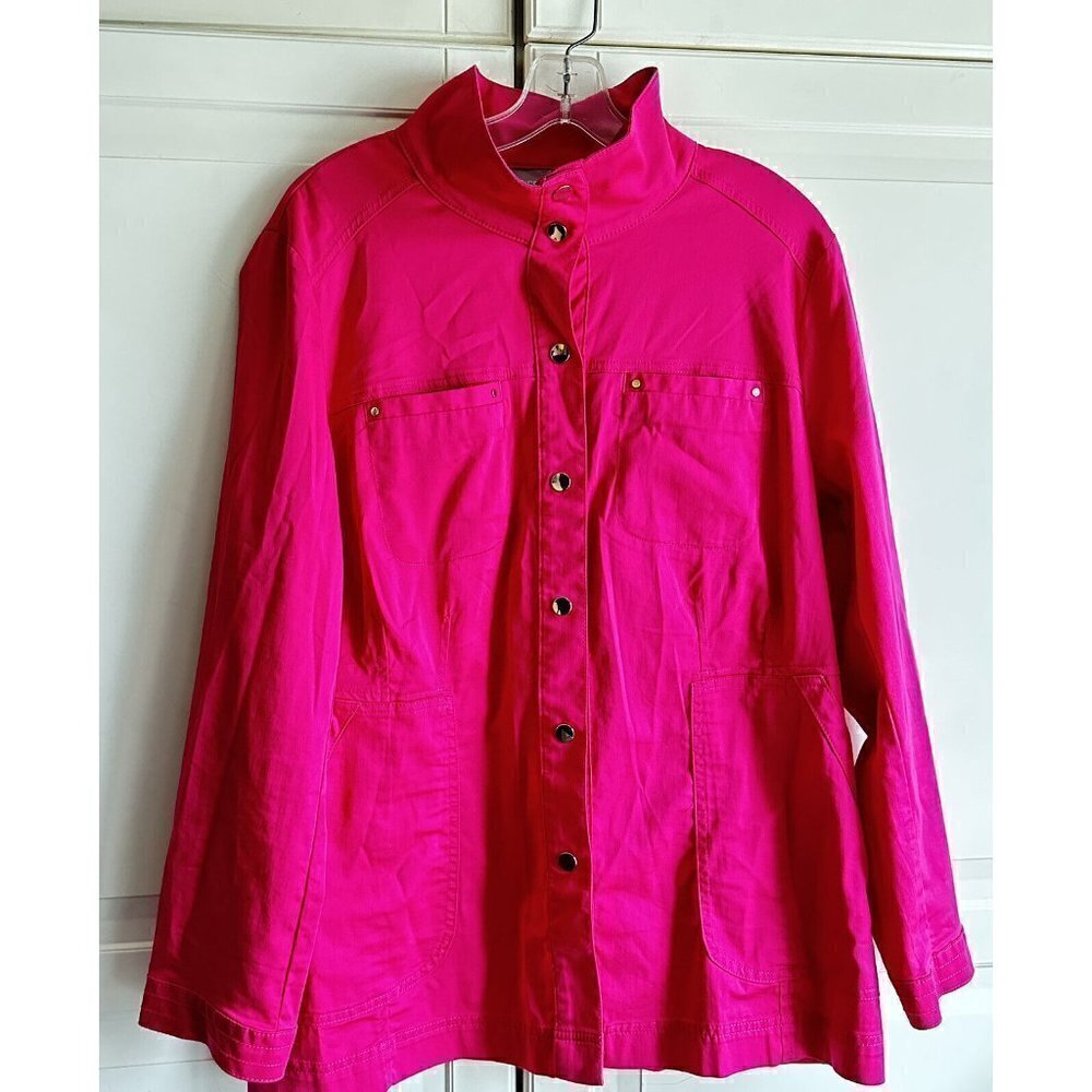 Chicos Pink Jacket Womens Size 2 Button‎ Long Sleeve Blouse
